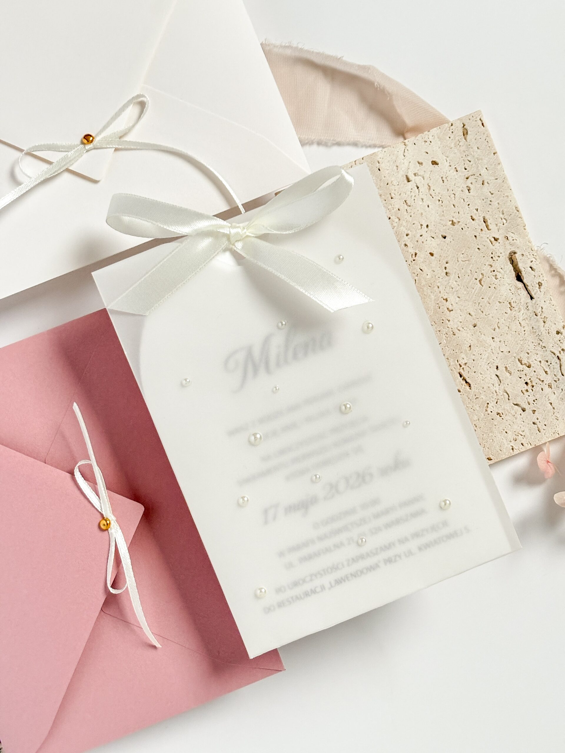 Zaproszenie komunijne Dalia z perłową kopertą