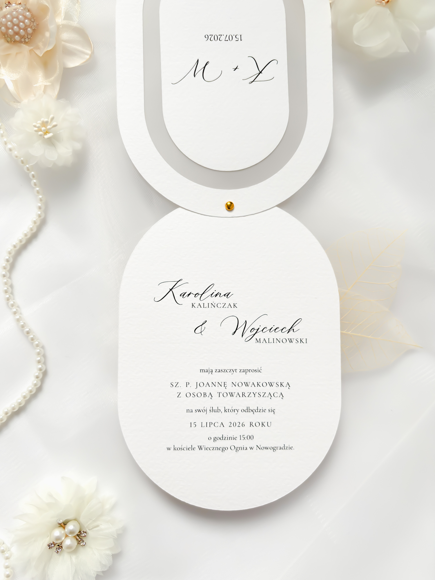 owalne zaproszenie ślubne z kalką