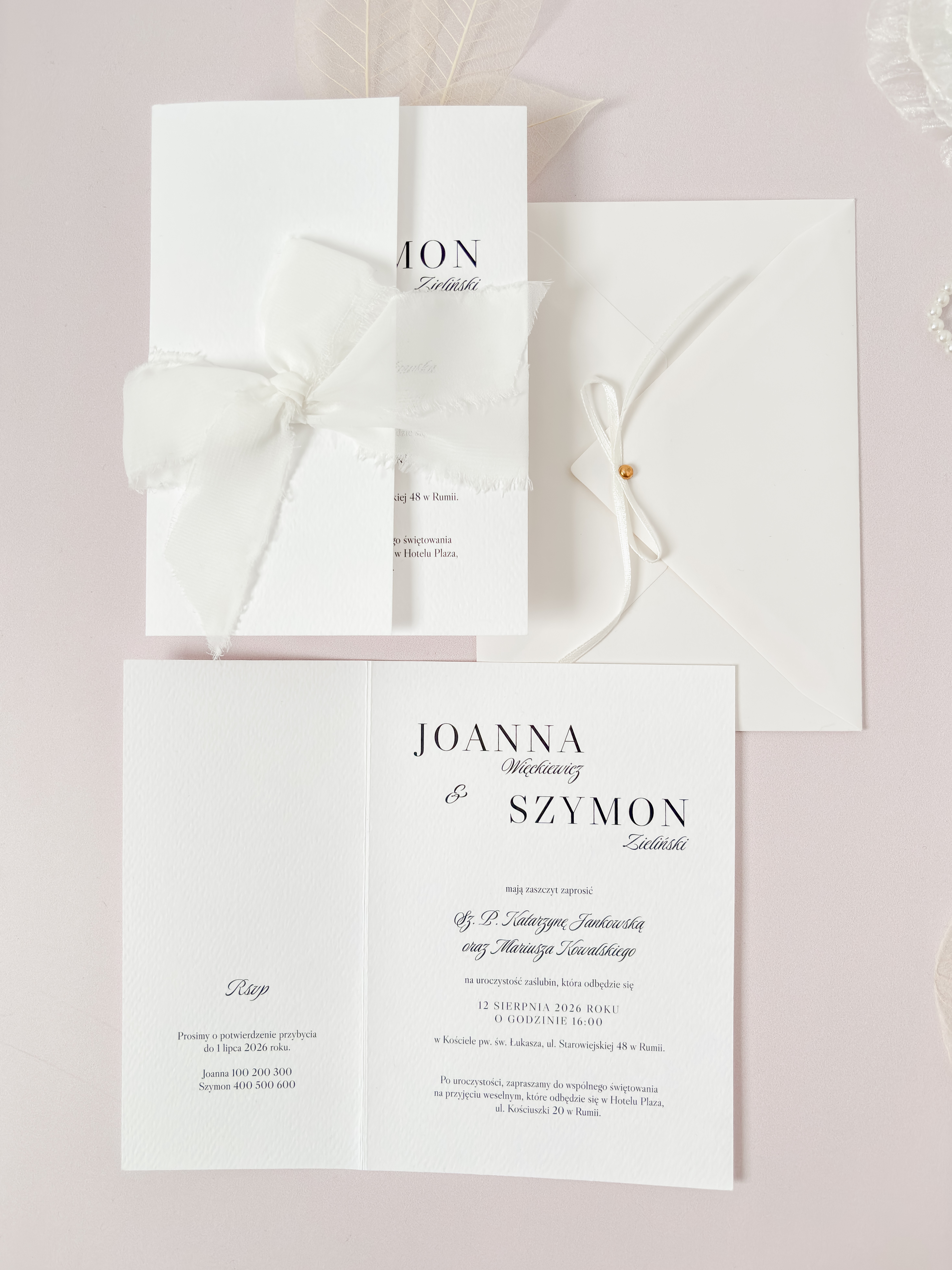Zaproszenie ślubne Carmen Zaproszenie ślubne z wstążką szyfonową