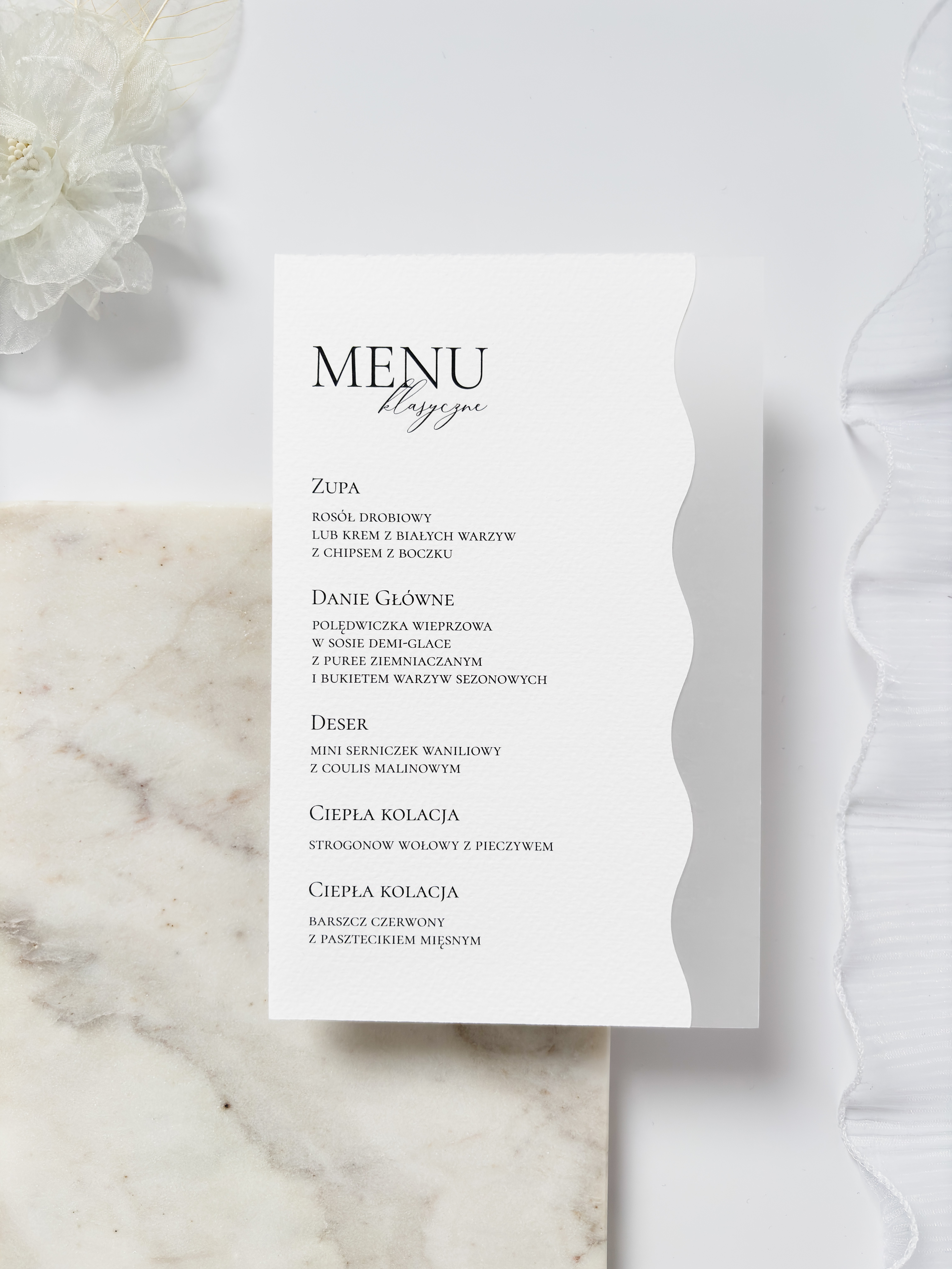 Menu weselne w kształcie fali