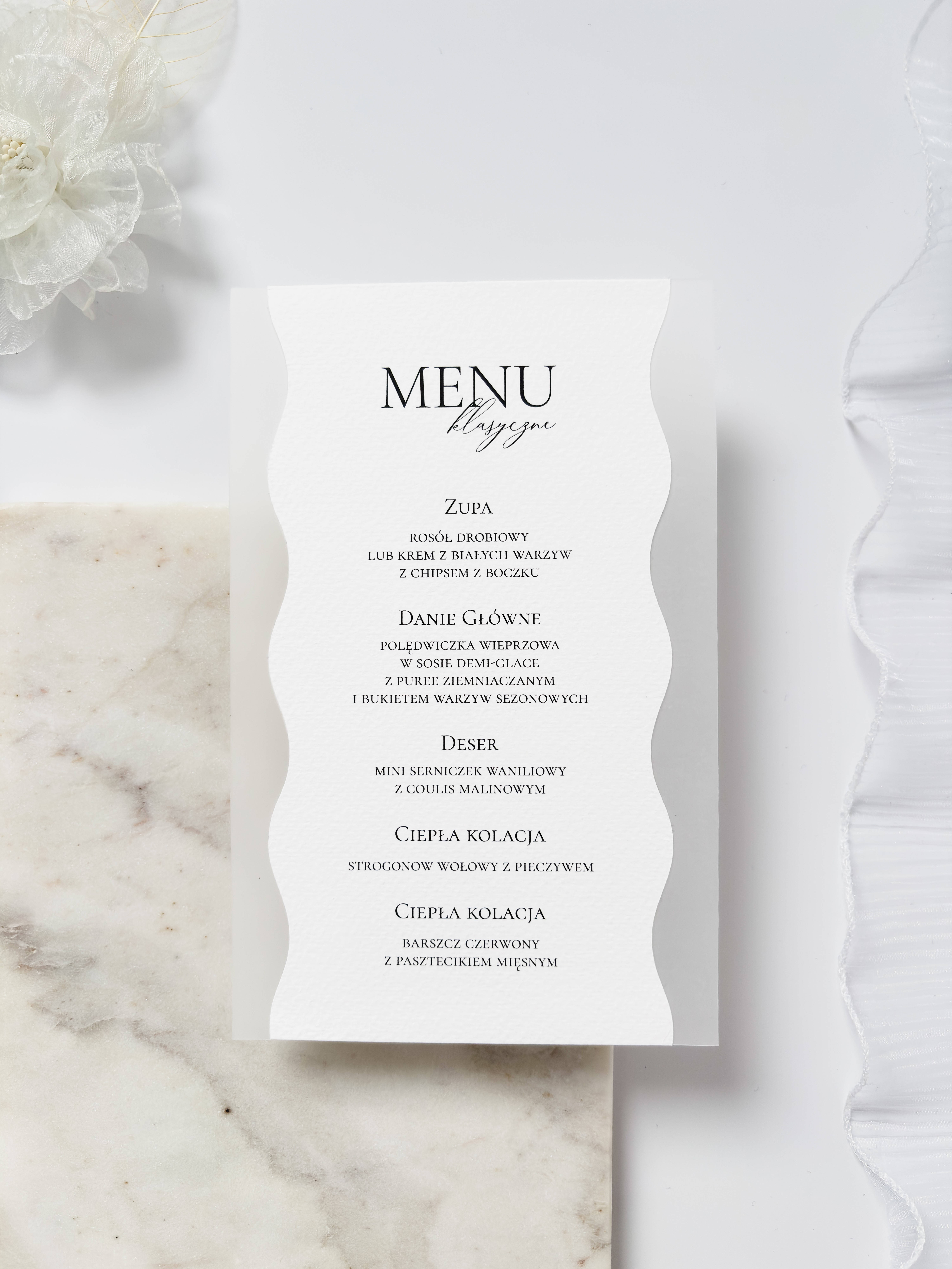 Menu weselne w kształcie fali