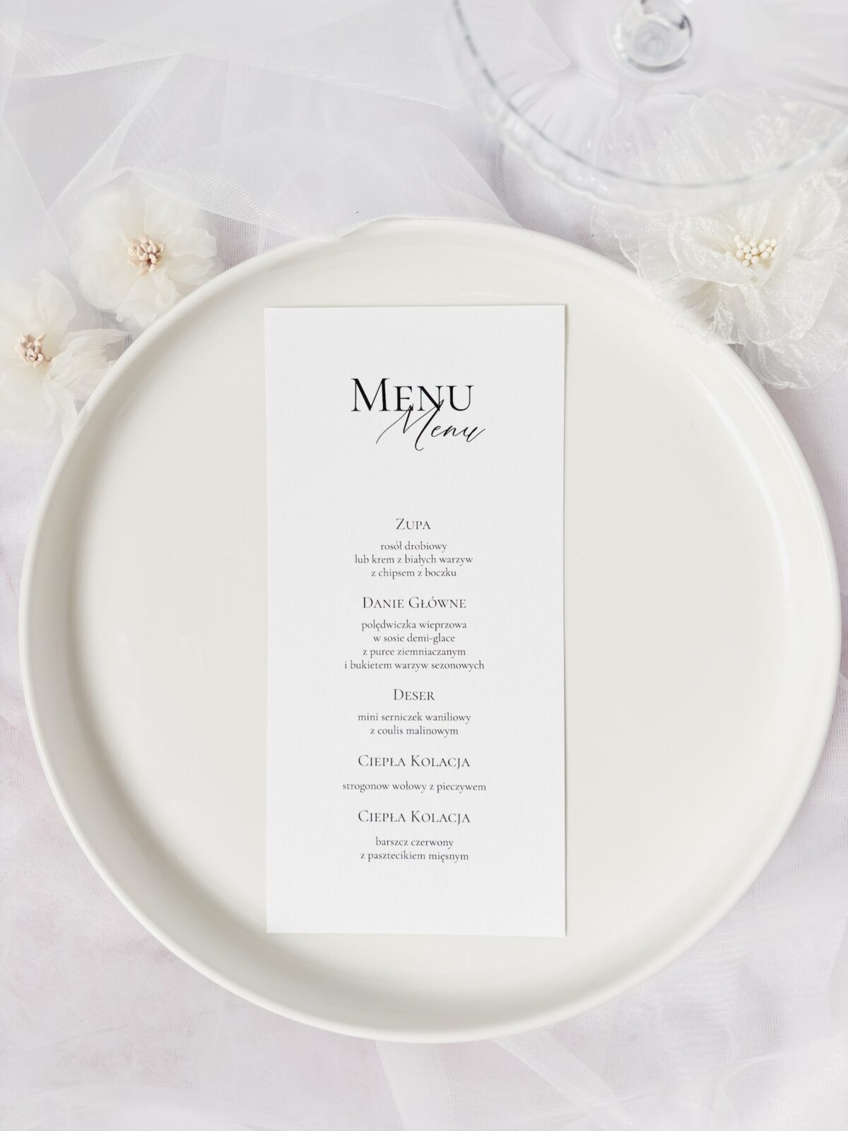 Menu weselne leżące białe