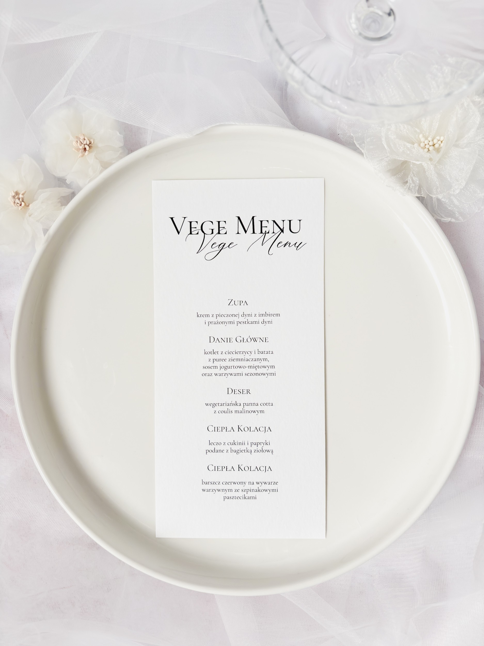 Menu weselne leżące minimalistyczne