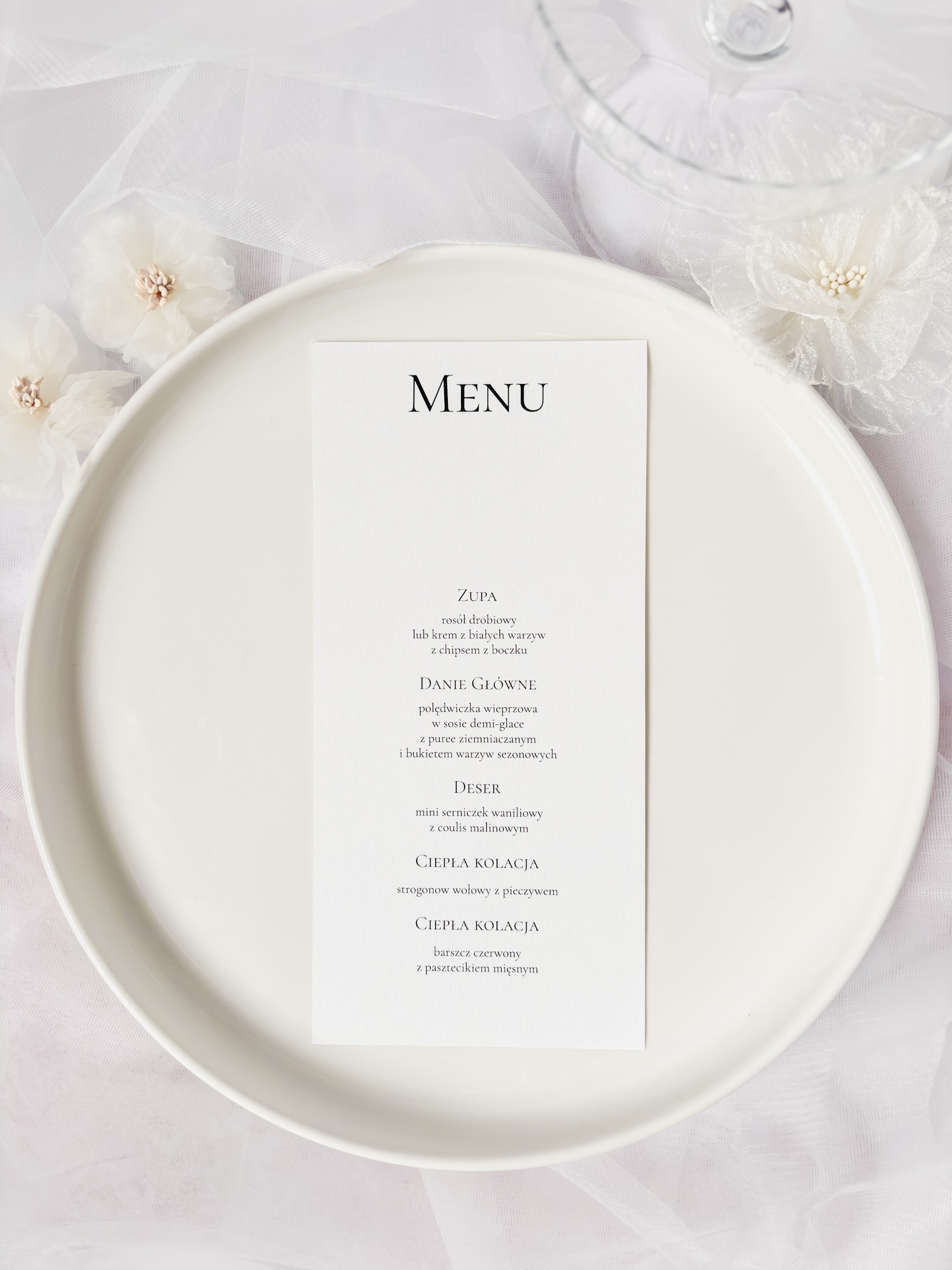 menu z winietką weselne