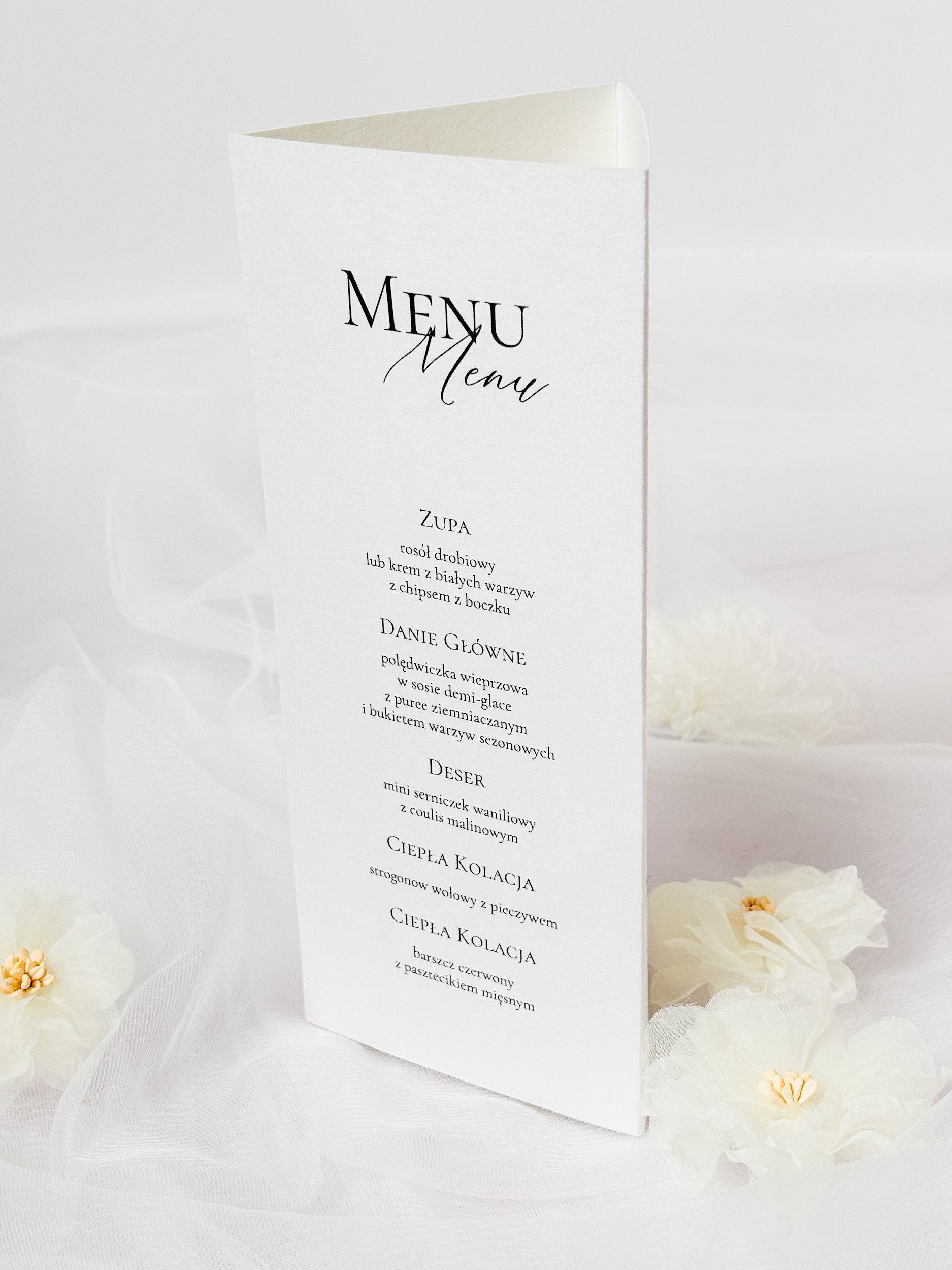 stojące menu na stół weselny