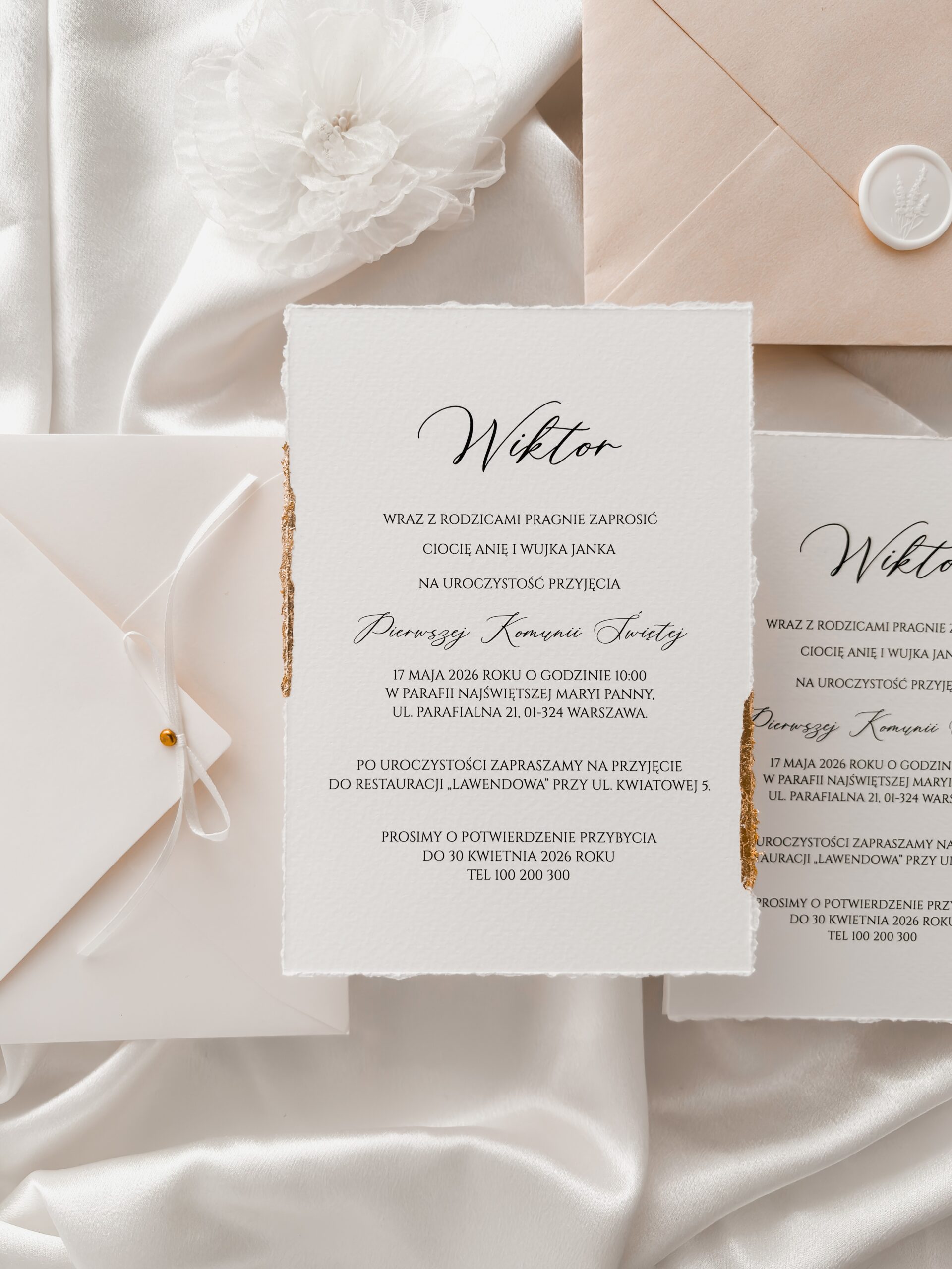 ręcznie złocone zaproszenie na komunię świętą