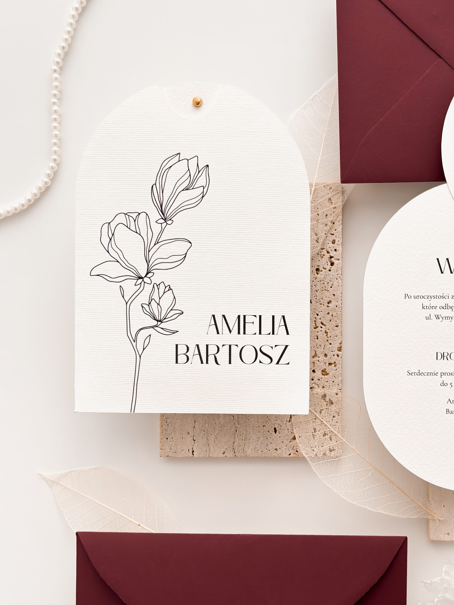 Eleganckie zaproszenie ślubne Caroline z motywem magnolii