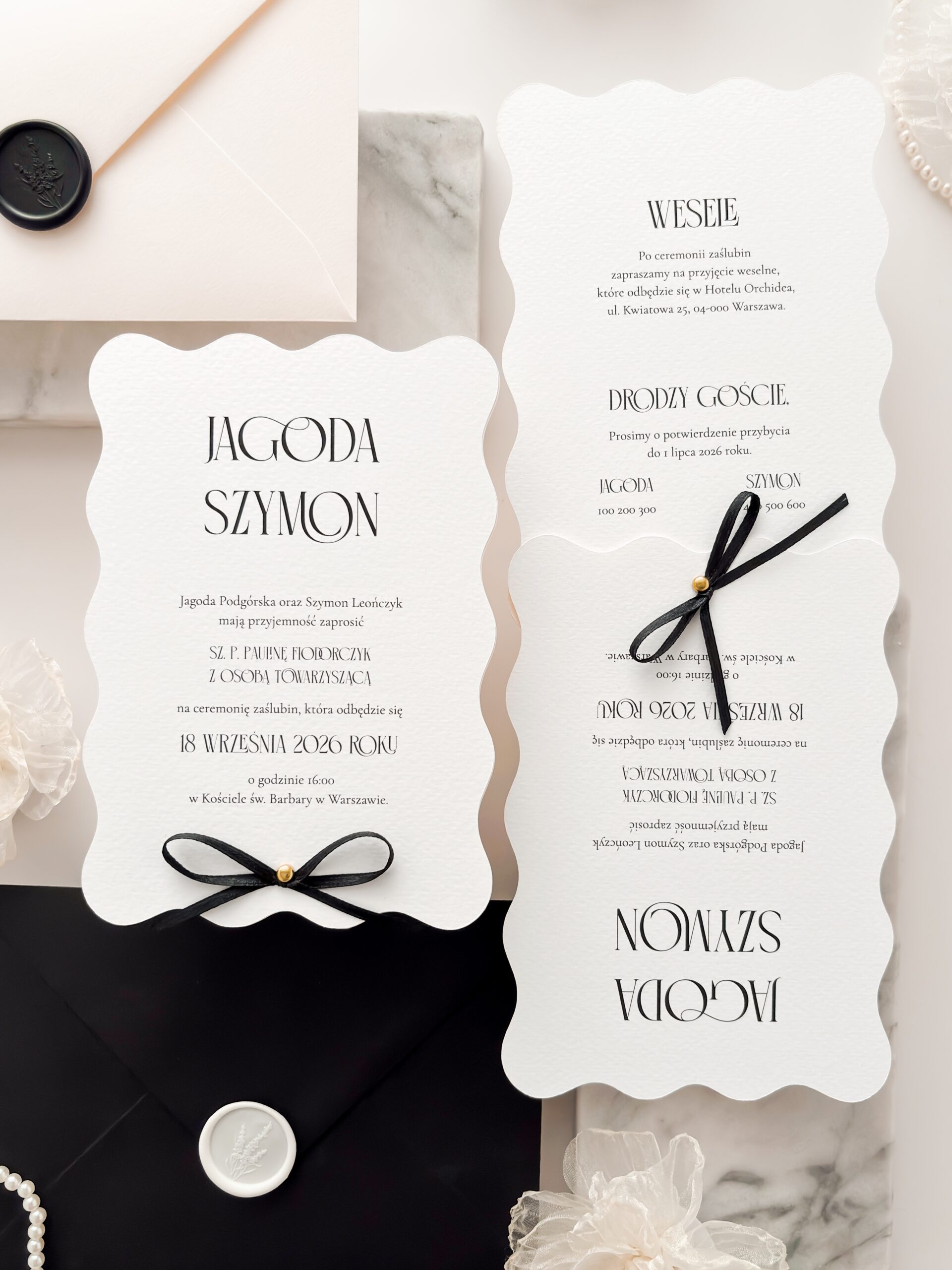 falowane zaproszenie ślubne