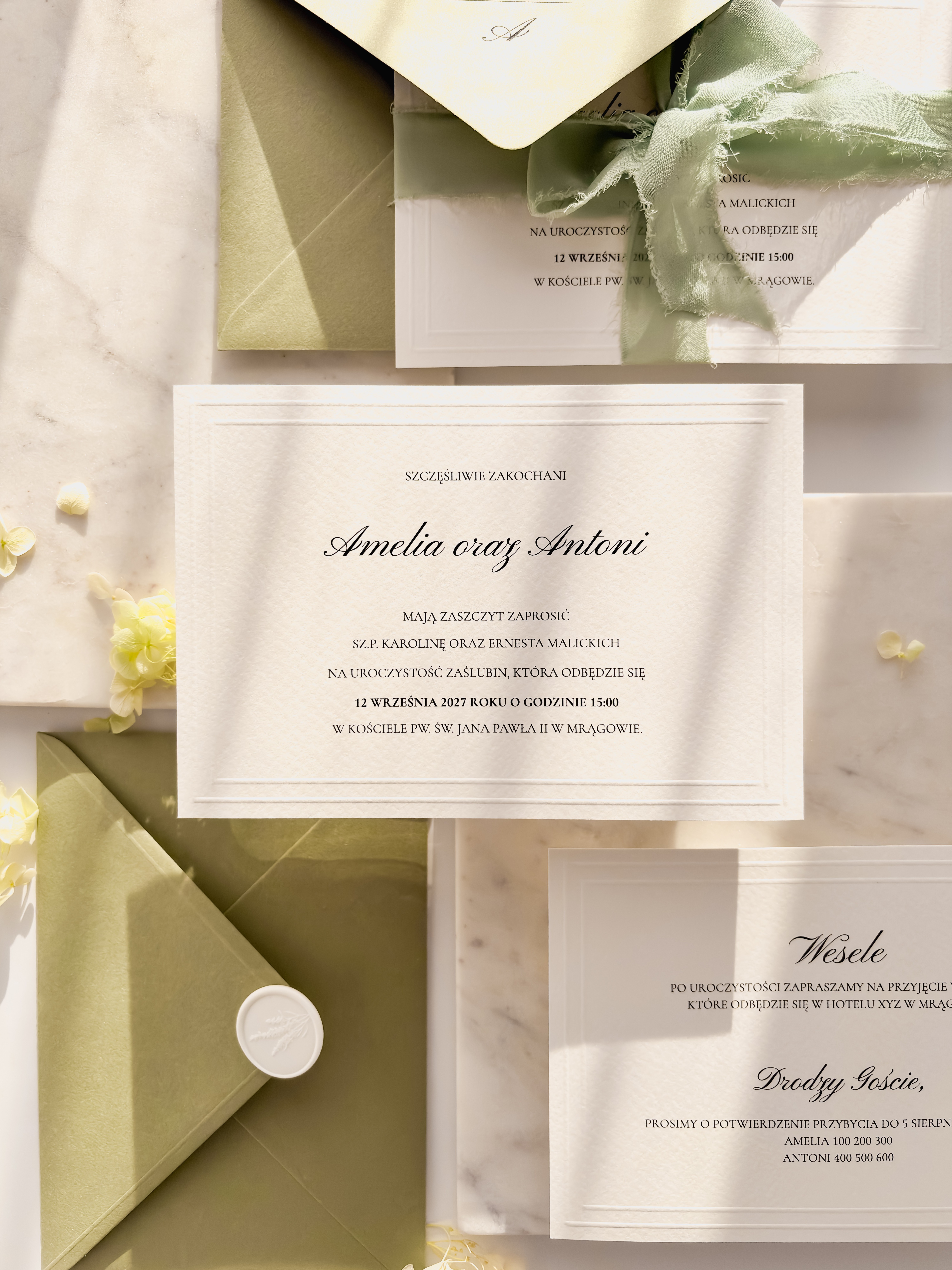 zaproszenie ślubne z podwójną tłoczoną ramką