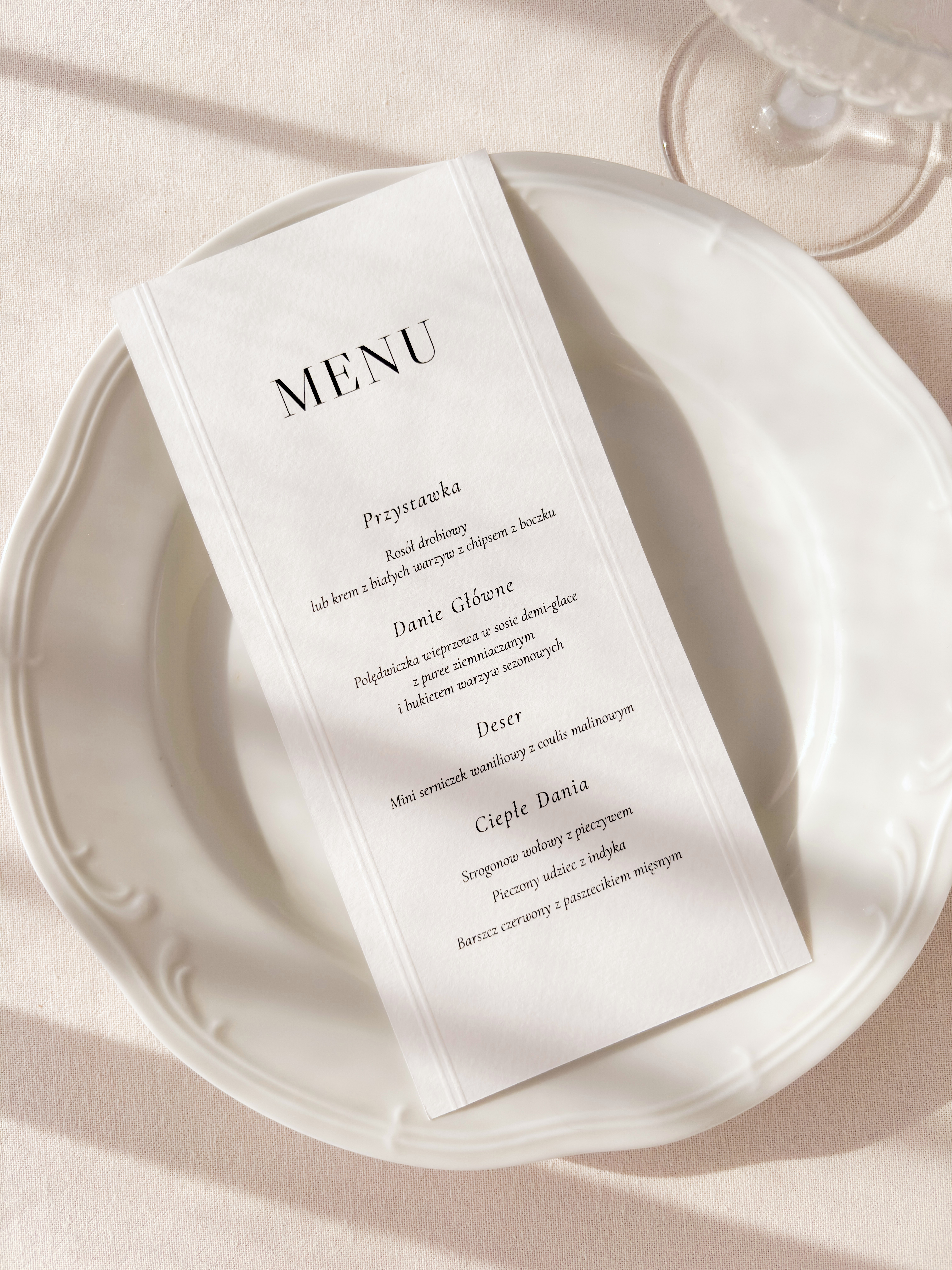 Menu weselne z tłoczeniem