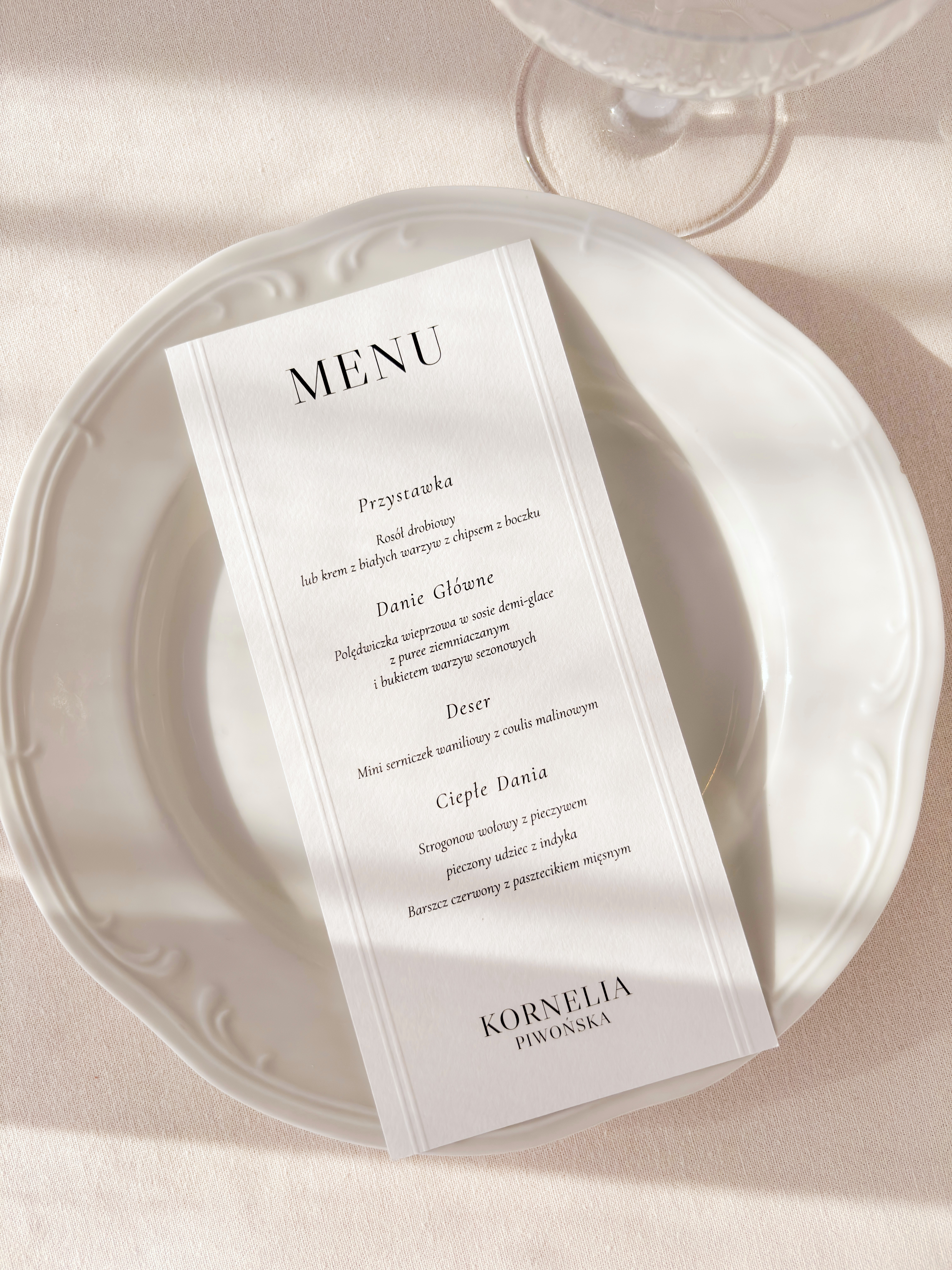 Menu tłoczone z winietką